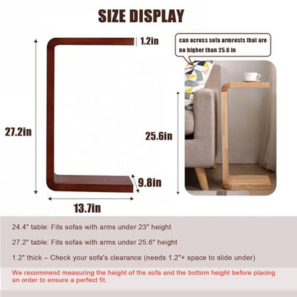C-Shaped Side Table, H27.2in Solid Wood End Table for Couch | Space-Saving Wooden C-Shaped Snack Table, Nightstand & Laptop Desk for Living Room, Bedroom, Office or Balcony - color: Black Large