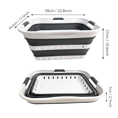 SAMMART 42L (11 gallon) Collapsible Plastic Laundry Basket - Foldable Pop Up Storage Container/Organizer - Space Saving Hamper/Basket (1, White/Steel Gray) - color: White/Steel Gray