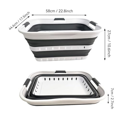 SAMMART 42L (11 gallon) Collapsible Plastic Laundry Basket - Foldable Pop Up Storage Container/Organizer - Space Saving Hamper/Basket (1, White/Steel Gray) - color: White/Steel Gray