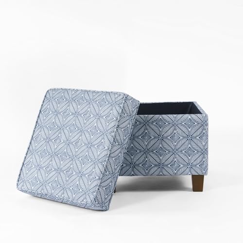 HomePop 18" Classic Square Storage Ottoman - Blue Indigo Print - color: Blue Indigo Print