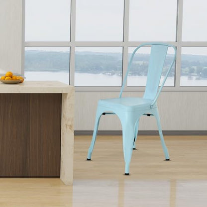 Dopinmin Dining Chairs Set of 4, Blue Metal Armless Stackable Indoor/Outdoor Patio Chairs, 18' Seat Height - color: Blue