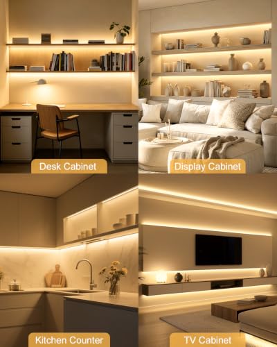 Warm White Under Shelf Lights Strip with Hand-Sweep On/Off 32.8FT 12V 3000K | 2 Rolls of 16.4ft 100W,Self-Adhesive Dimmable COB LED Strips Light,Cuttable DIY Shelf Lighting for Bookshelf Pantry Closet - color: Warm White, size: 10M