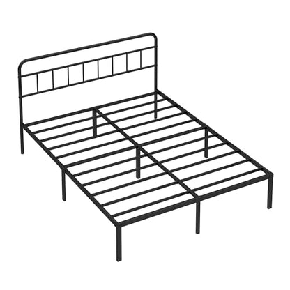 Queen Bed Frame with Classic Headboard, Black | Strong Metal Slats Support, Under Bed Storage Space, No Box Spring Needed, Easy to Assemble - size: Queen