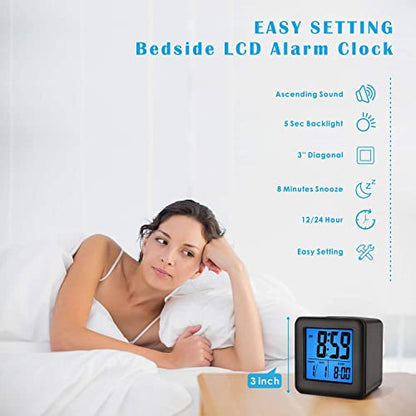 Plumeet Digital Alarm Clock Kids Alarm Clock with Snooze and Nightlight - Easy Setting Silicone Clock Display Time, Date - Loud Alarm Clock for Bedroom - Battery Powered (Black) - color: Black