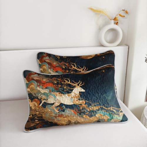 AILONEN Cloud Deer King Quilted Comforter Set, Moonlit Peak Printed Bedding with 2 Pillowcases, Microfiber Filling, Main Family Bedroom - color: Moon Night Elk, size: King