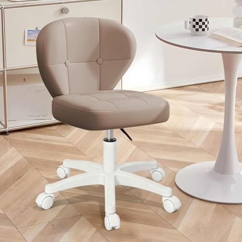 Small Office Chair with Lumbar Support, PU Leather Armless Swivel Desk Chair Adjustable Height, Compact Rolling Chair for Home Office, Bedroom, Study Khaki - color: Khaki, size: Set of 1