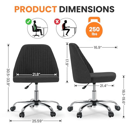 Simple Deluxe Armless Office Desk Chair, Modern Cute Swivel Vanity Chair Comfy Home Office Chairs with Wheels Height Adjustable Rolling Computer Task for Living Room, Make-up, Bedroom, Dark Grey - color: Dark Grey