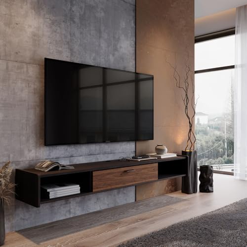 47'' Floating TV Stand,Wall Mounted TV Console,Walnut | Floating TV Cabinet, Under TV Shelf for Bedroom Living Room - color: Walnut, size: 47 IN