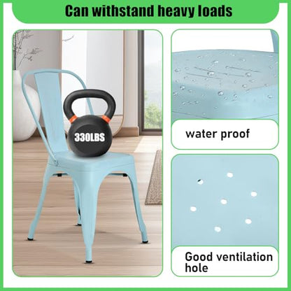 Dopinmin Dining Chairs Set of 4, Blue Metal Armless Stackable Indoor/Outdoor Patio Chairs, 18' Seat Height - color: Blue