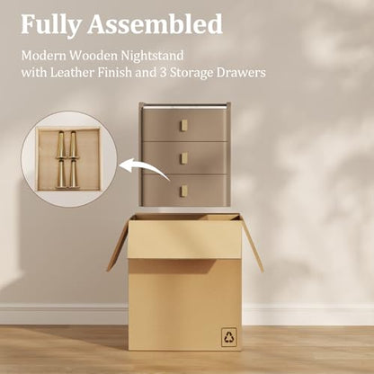 AQIMUELE Narrow Nightstand with Drawers, Narrow Side Table Leather, Small Bedside Tables for Bedroom. (Beige) - color: Beige, size: 15.7''W x 15"D x 22.8"H
