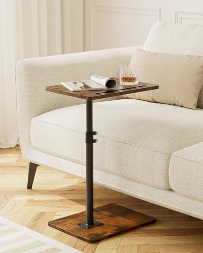 Masupu Sofa Arm Tray Table - 360° Swivel Height Adjustable End Table, Small Snack Side Table for Couch, C Shaped Table for Bed, Chair or TV Tray Table(Rustic Brown) - color: Rustic Brown
