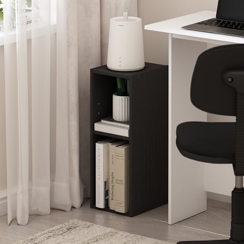 Furinno Fulda Book Shelf, 2-Tier Narrow Storage Cabinet, Bookcase with 8-in Width Storage Shelf, 9.3 x 7.9 x 21.2, for Living Room, Bedroom, Home Office, Blackwood - color: Blackwood, size: 2-Tier, 7.9" Width