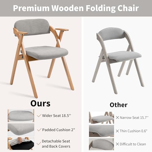 Folding Chairs with Armrest | Wooden Stackable Foldable Dining Chair with Padded Seats Set of 2 Extra for Guests Kitchen Office Wedding Party Gray - color: Gray With Armrest, size: 2PCS