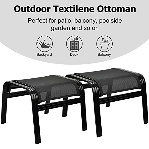 Patio Footstools Outdoor Foot Rest Aluminum Ottomans Portable Seat Wicker Furniture Stackable Ottoman 2 Pieces Black - color: 2 Pieces-black