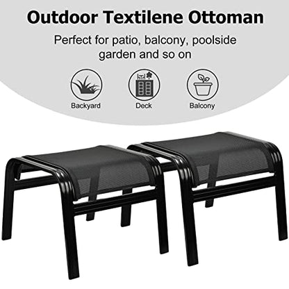 Patio Footstools Outdoor Foot Rest Aluminum Ottomans Portable Seat Wicker Furniture Stackable Ottoman 2 Pieces Black - color: 2 Pieces-black