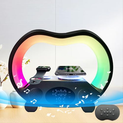 IHAO 6in1 Wireless Charging Station with Bluetooth Speaker Time&Temperature Display Alarm Clock 7-Color LED Night Lights Fast Charger for Phone, Apple Watch, Earbuds Remote Control Auto Shutoff-White - color: 6in1 Wireless Charger Alarm Clock ZS932 White