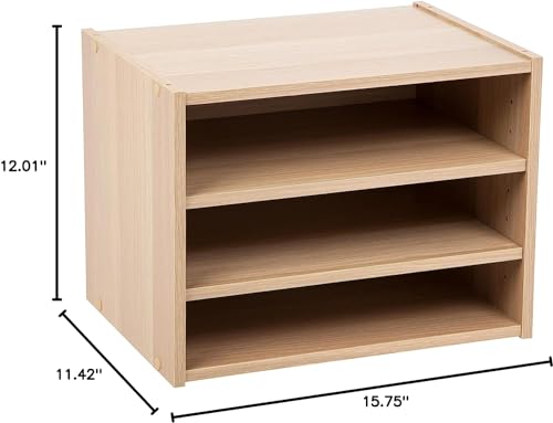 IRIS USA 3-Shelf Modular Wood Stackable Storage Box, Light Brown | Add flexible organization with a modular design that adapts to changing storage needs - style: Shelves