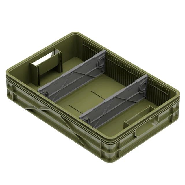 Quarter Crate 4-Pack Stackable Storage Bins, Green | Polypropylene, 14 dividers included, 19.16x12.75x4.57 in, over 1000 lb stack, lids sold separately - color: Green