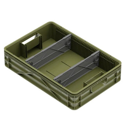 Quarter Crate 4-Pack Stackable Storage Bins, Green | Polypropylene, 14 dividers included, 19.16x12.75x4.57 in, over 1000 lb stack, lids sold separately - color: Green