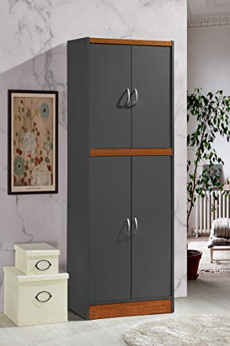 Hodedah 4-Door 4-Shelves, 5-Compartments Kitchen Pantry - color: Grey-oak