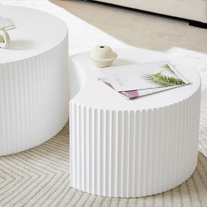 JUSTONE Set of 2 Nesting Side Table,Modern Round Wood Accent Side End Table for Living Room Bedroom and Entryway, Apartment,Nesting Tables for Small Spaces No Assembling (Matte White) - color: Round-white