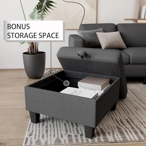 Couches for Living Room 3 Seats L Shaped Sofa with Storage Movable Ottoman | 78"Modern Linen Grey Couch 3 Seater Sofas with Chaise for Studio Apartment Office Basement Small Space, Easy Assembly - color: Dark Grey