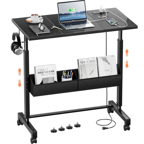 Small Mobile Standing Desk: 5-in-1 Charging Station - Power 5 Devices | Move & Charge in Any Room, Sit-Stand or Walk While Working, Store Supplies in Side Bags, Fits Small Spaces & Treadmills