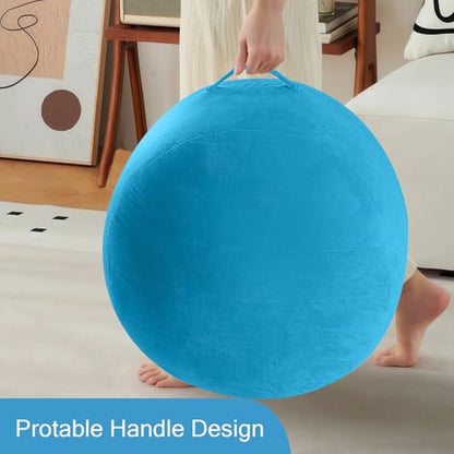 MeMoreCool Round Pouf Ottoman Foot Rest 20x15 Inches, Blue | Blue Round Pouf Footstool, Soft Foam Stuffed Circle Foot Rest for Living Room Bedroom - color: Striped Blue