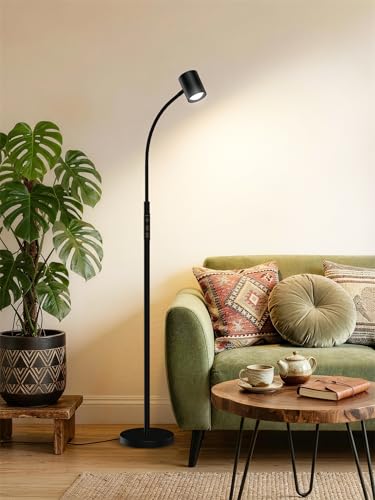 LED Reading Floor Lamp, 62" Floor Task Lamp, Adjustbale Floor Lamp | 7 Brightness & 4 Color Temperature, Dimmable, Gooseneck, Touch Control, Reading Light for Living Room Bedroom Office, Black - style: Reading Lamp (H2B)