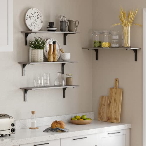 Long Wall Shelves, 31.5Inch Wooden Wall Mounted Shelves, Set of 2 | Floating Book Shelf, Metal Brackets, Easy Assembly, Max Load 22lbs, Wall Storage Ledges, Bedroom/Bathroom/Kitchen, Gray Wash - color: Gray Wash, size: 31.5 Inch