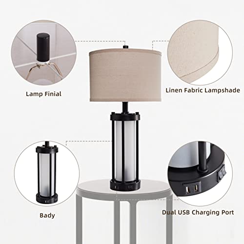 RORIA Set of 2 Modern Table Lamps for Living Room with 2 USB Ports, White Frosted Glass Nightlight for Bedroom, Contemporary Desk Lamps for Nightstand End Table Entryway, 4 Bulbs Included (Black) | 2 USB Ports White Frosted Glass Nightlight for Bedroom, D