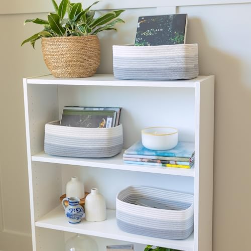 NaturalCozy 13.5”x8.5”x5.5” Rectangle Storage Baskets for Shelves 3 Pack | Cotton Rope Woven Small Baskets for Organizing | Small Storage Bins for Nursery, Bathroom, Closet, Shelf, Decorative - color: 3-Tone Gray, size: 13.5" x 8.5" x 5.5"
