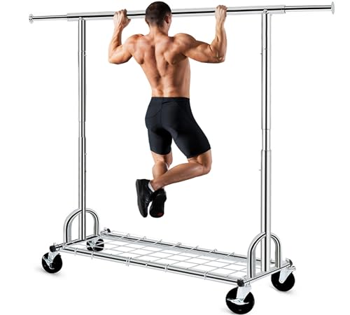 HOKEEPER Clothing Garment Rack Capacity 525LBS Clothing Racks on Wheels Rolling Clothes Rack for Hanging Clothes Heavy Duty Collapsible Commercial | Adjustable Clothing Racks on Wheels Rolling Clothes Rack for Hanging Clothes Heavy Duty Commercial Easy As