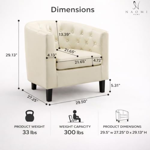 Naomi Home Emma Faux Leather Tufted Barrel Accent Chair - Cream | Solid wood frame, sturdy legs and easy-clean faux leather create lasting comfort for living room, bedroom or office. - color: Cream, style: Barrel