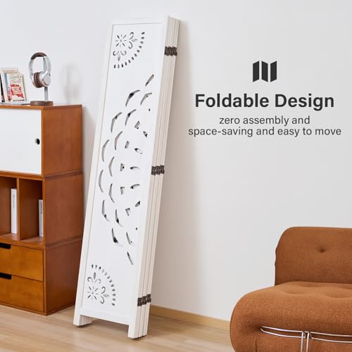 66.9Inch Wooden Room Partition - 6 Panels Boho-Styled Space Room Divider for Home/Office, Headboard & Yoga/Photo/Video Call Backdrop (White) - color: White, size: 6 Panels