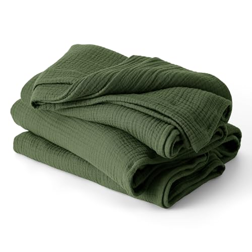 Bedsure 100% Cotton Muslin Throw Blanket Twin XL for Bed - 4-Layer Breathable and Lightweight Soft Gauze Muslin Blankets for Adults, Thin Summer Blanket for College Dorm, Olive Green, 66x90 Inches | Lightweight, Breathable, Soft Gauze Summer Twin Blankets