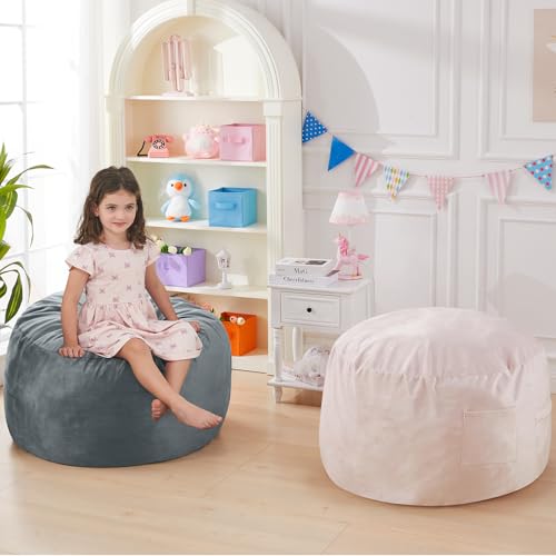 Bean Bag Chairs for Kids- Small Bean Bag Convertible Floor Sofa | 3 IN 1 Lounger Couch Sofa, Memory Foam Filling, Removable Velvet Cover, Machine Washable, Classroom Reading Nook Charcoal - color: Charcoal, size: Small