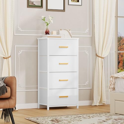 DWVO Dresser with 4 Drawers - Fabric Storage Tower | Organizer Unit for Bedroom, Living Room, Hallway, Closets - color: White, style: 4-Drawer