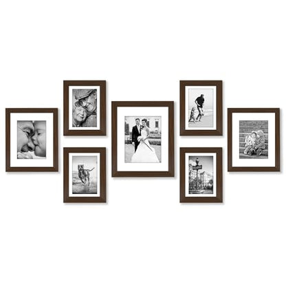 Americanflat Set of 7 Picture Frames with Shatter-Resistant Glass - Gallery Wall Frame Set with One 11x14, Two 8x10 and Four 5x7 Frames - Signature Collection - Walnut | Includes one 11x14, two 8x10 and four 5x7, shatter-resistant glass, hanging hardware