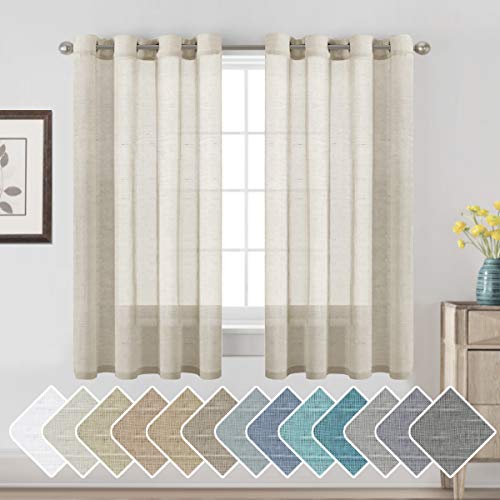 H.VERSAILTEX Linen Curtains Flax Linen Blended Curtain Panels for Living Room/Bedroom Semi Sheer Privacy Curtains 63 inch Length 2 Panels Set Nickel Grommet Window Drapes, Natural - color: Natural, size: 52"W x 63"L (Pack of 2)