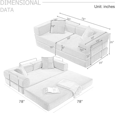 HANXIN Convertible Sleeper Sofa Bed, 78 Inch Folding Floor Mattress Couch with Fixed-Shape Frame, Futon Boneless Couch Lounge Loveseat with Pull Out Bed, No Assembly Required, Grey - color: Grey, size: 78" Loveseat Sofa Bed