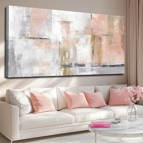 SOUGUAN 대형 추상 캔버스 벽 아트 모던 벽 장식 핑크 아트 포스터 73.7cm x 147.3cm(29인치 x 58인치) 홈 데코 거실용 아트워크 사무실용 - color: 핑크, size: 58"L x 29"W
