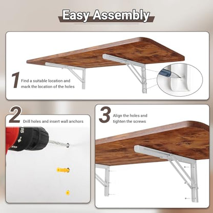Neoaider Wall Mounted Folding Table 31.5”L x 15.7”W, Brown | Laundry Folding Table with Heavy Duty Metal Collapsible Shelf Brackets, Wall Mounted Desk Fold Down for Small Spaces - color: Brown, size: 31.5" x 15.7"