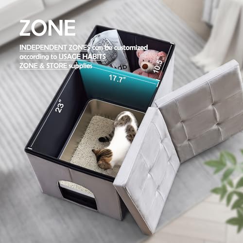 MEEXPAWS Cat Litter Box Enclosure Furniture XXL Velvet Lift Design Lid | Extra Large Hidden Cat Washroom Bench Ottoman, Storage Cabinet Dog Proof, Urine Proof, Easy Clean, Quick Assembly, Grey - color: Grey, size: XXL 35.4'' x W19.7'' x H19.7''