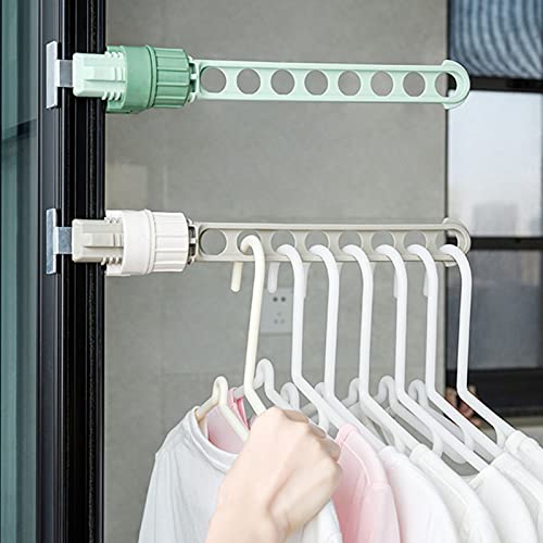 Chchmu Clothes Drying Rack 2 Packs Portable Travel Hanger for Hotel Home Rotary Clip-on Hanger Holder Wall Mounted Clothes Bar for Bathroom Bedroom Laundry Room Balcony, Green & Grey - color: Green & Grey