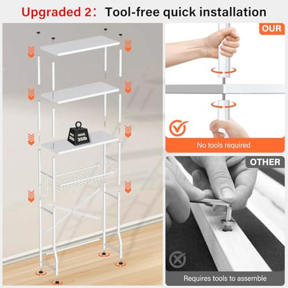 Over the Toilet Storage shelf, 4-Tier Bathroom Organizer Rack, Easy To Install with Adjustable Feet Pad and Basket Freestanding Bathroom Shelves Above Toilet, Space Saver Toilet Storage Cabinet(White) - color: White