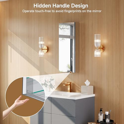 12" x 30" Bathroom Medicine Cabinet with Mirror, Recessed or Wall Mount | Medicine Cabinets with Adjustable Glass Shelves, Soft-Closed Hinge, Chrome Aluminum Frame, Reverse Installation - size: 12" x 30"