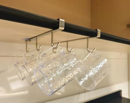 Mug Hooks Under Cabinet , 304 Stainless Steel Cup Hooks for Hanging Under Shelf, Mug Organizer Rack with 6 Hooks for Displaying Mugs, Coffee Cups and Kitchen Utensils,Fit for 0.8" or Less thickness - size: 2 Pieces