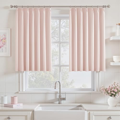 UHITECH Short Pink Blackout Curtains 35 Inch Long for Small Window | Suitable for Bderoom/Kitchen/Basement/Nursery/Cafe, Thermal Insulated, Noise Reducing, UV Protection, Privacy, Modern - color: #04 Pink, size: 40"W x 35"L (Pack of 2)