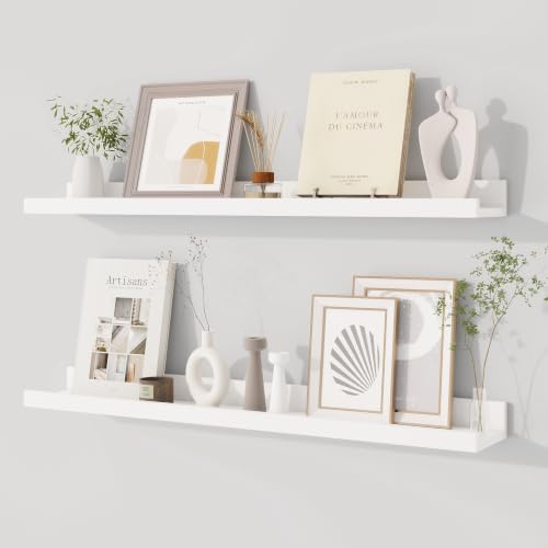 Dreamland Picture Ledge Shelf for Wall, Floating Shelves Set of 2,30 inch Long Floating Shelves with Lip for Living Room,Bedroom,Bathroom,Kitchen,White - color: White, size: 30inch